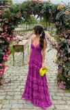 Niulatu Purple Spaghetti Straps A-Line Chiffon Long Prom Dress Backless Formal Evening Dress HZ1103
