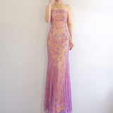 Niulatu Purple Chiffon Mermaid Prom Dresses Elegant Beaded Sleeveless Party Dresses HZ1103