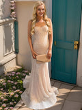 Niulatu Pearl Pink Mermaid Spaghetti Straps Glitter Sequin Train Prom Dresses HZ1103
