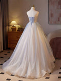 Niulatu A-Line Sweetheart Tulle Champagne Long Prom Dresses Beaded Sequins Sweet 16 HZ1103