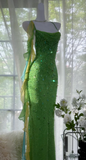 Niulatu Green Spaghetti Strap Mermaid Prom Dresses Sparkling Beaded Sequins Long Evening Dresses with Open Back HZ1103