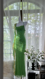 Niulatu Green Spaghetti Strap Mermaid Prom Dresses Sparkling Beaded Sequins Long Evening Dresses with Open Back HZ1103