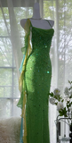 Niulatu Green Spaghetti Strap Mermaid Prom Dresses Sparkling Beaded Sequins Long Evening Dresses with Open Back HZ1103
