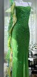 Niulatu Green Spaghetti Strap Mermaid Prom Dresses Sparkling Beaded Sequins Long Evening Dresses with Open Back HZ1103