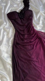 Niulatu Grape One Shoulder Shiny Chiffon Sheath Elegant Party Dress with Ruffles HZ1103