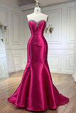 Niulatu Fuchsia Sweetheart Mermaid Satin Long Prom Dress Simple Formal Evening Dress HZ1103