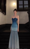 Niulatu Gradient Blue Mermaid Sweetheart Chiffon Long Prom Dress Elegant Evening Dress HZ1103