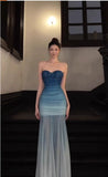 Niulatu Gradient Blue Mermaid Sweetheart Chiffon Long Prom Dress Elegant Evening Dress HZ1103