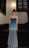 Niulatu Gradient Blue Mermaid Sweetheart Chiffon Long Prom Dress Elegant Evening Dress HZ1103