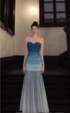 Niulatu Gradient Blue Mermaid Sweetheart Chiffon Long Prom Dress Elegant Evening Dress HZ1103