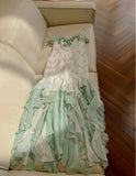Niulatu Mint Green Spaghetti Straps Chiffon Ruffled Prom Dresses Shiny Beaded Sequined Backless Evening Dresses HZ1103
