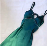 Niulatu Gradient Teal V-neck Spaghetti Strap Satin Party Dresses Elegant Backless Prom Dress HZ1103