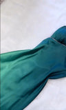 Niulatu Gradient Teal V-neck Spaghetti Strap Satin Party Dresses Elegant Backless Prom Dress HZ1103