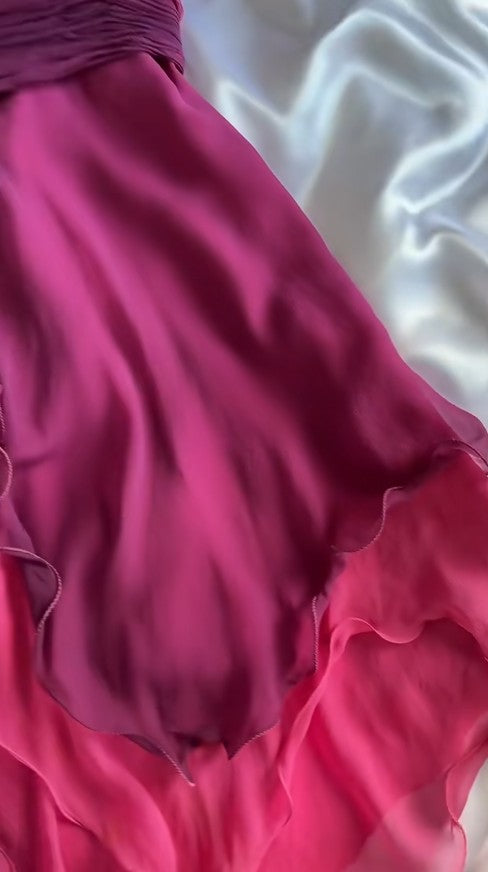 Niulatu Gothic V-neck A-Line Chiffon Party Dress Vintage Gradient Pink Short Prom Dress HZ1103