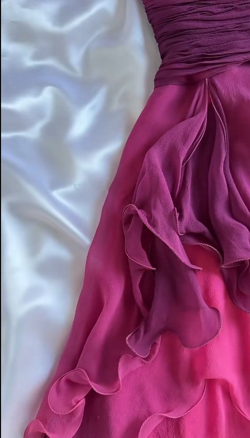 Niulatu Gothic V-neck A-Line Chiffon Party Dress Vintage Gradient Pink Short Prom Dress HZ1103