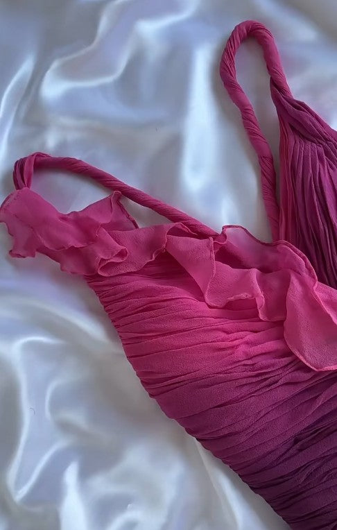 Niulatu Gothic V-neck A-Line Chiffon Party Dress Vintage Gradient Pink Short Prom Dress HZ1103