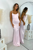 Niulatu Pink Satin Mermaid Spaghetti Straps Evening Dress Sexy Backless Prom Dress for Party HZ1103