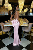 Niulatu Mermaid Pink Backless Long Evening Dresses Spaghetti Straps Party Dresses with Bowknot HZ1103