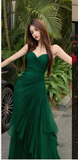 Niulatu Dark Green A-Line Sweetheart Tulle Layered Long Prom Dresses Formal Evening Dress HZ1103