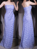 Niulatu Elegant Purple Chiffon Sheath Party Dresses Spaghetti Straps Shiny Beaded Long Prom Dresses HZ1103