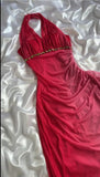 Niulatu Gradient Red Halter Sheath Party Dress Elegant Gothic Glitter Chiffon Prom Dress HZ1103
