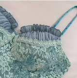 Niulatu Tiffany Blue Spaghetti Strap Chiffon Party Dresses Lace Applique Short Prom Dresses Homecoming Dress HZ1103