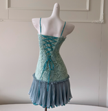 Niulatu Tiffany Blue Spaghetti Strap Chiffon Party Dresses Lace Applique Short Prom Dresses Homecoming Dress HZ1103