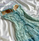 Niulatu Tiffany Blue Spaghetti Strap Chiffon Party Dresses Lace Applique Short Prom Dresses Homecoming Dress HZ1103