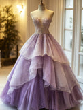 Niulatu Gradient Purple Sweetheart Neck Tulle Beaded A-Line Long Prom Dress HZ1103