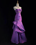 Niulatu Strapless Mermaid Taffeta Long Prom Dresses Purple Long Formal Dresses Elegant Evening Dresses with Beadings HZ1103
