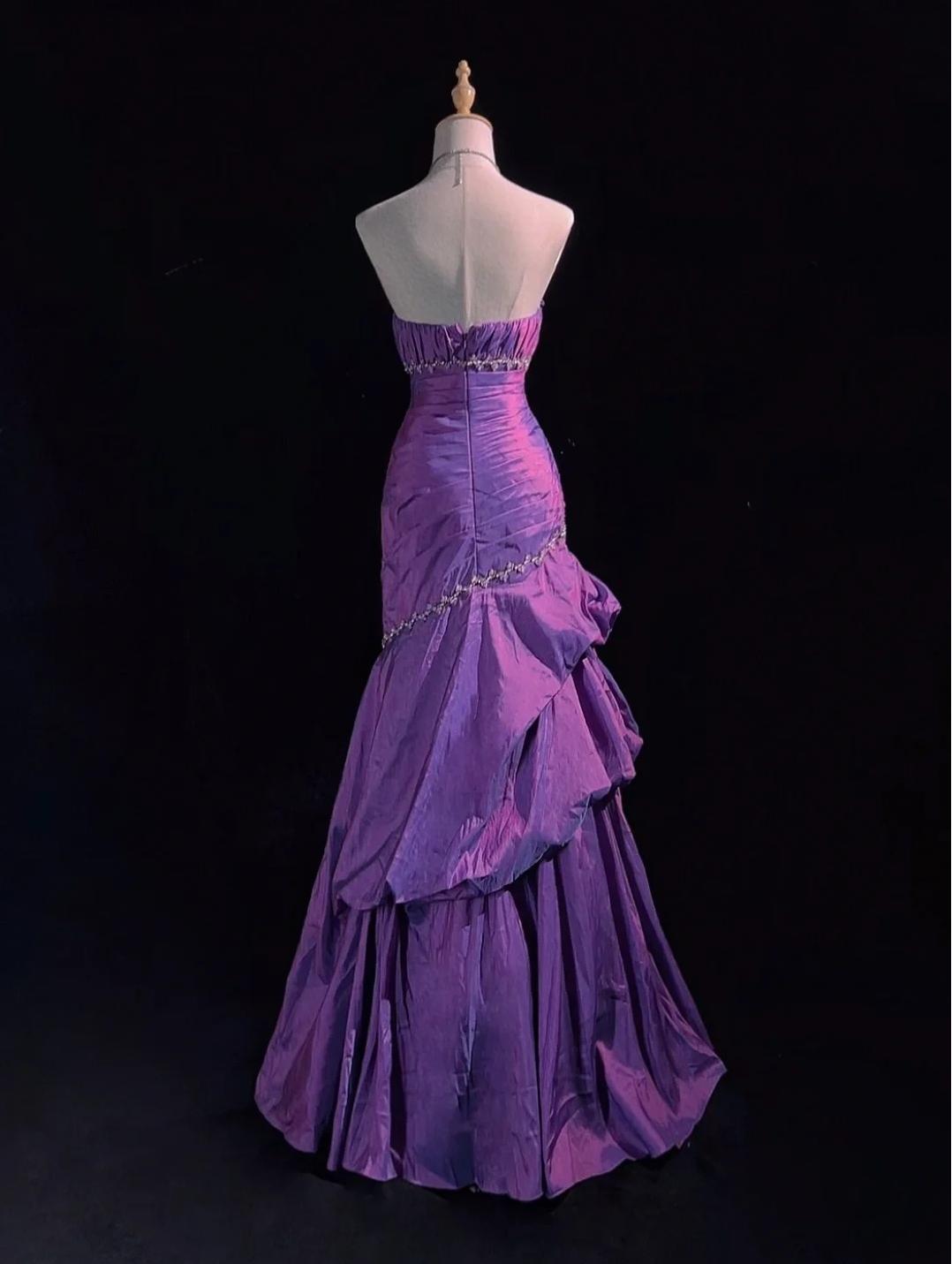 Niulatu Strapless Mermaid Taffeta Long Prom Dresses Purple Long Formal Dresses Elegant Evening Dresses with Beadings HZ1103