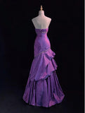Niulatu Strapless Mermaid Taffeta Long Prom Dresses Purple Long Formal Dresses Elegant Evening Dresses with Beadings HZ1103