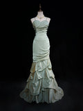 Niulatu Green Spaghetti Straps Mermaid Satin Long Prom Dresses Sweet 16 Formal Evening Dresses HZ1103