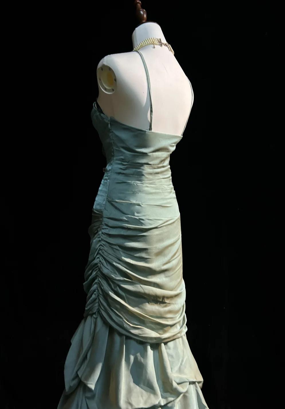 Niulatu Green Spaghetti Straps Mermaid Satin Long Prom Dresses Sweet 16 Formal Evening Dresses HZ1103