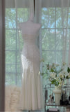 Niulatu Gothic White Mermaid Chiffon Spaghetti Straps Party Dresses Elegant Shiny Beaded Evening Dresses HZ1103