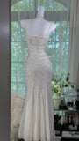 Niulatu Gothic White Mermaid Chiffon Spaghetti Straps Party Dresses Elegant Shiny Beaded Evening Dresses HZ1103