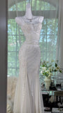 Niulatu Gothic White Mermaid Chiffon Spaghetti Straps Party Dresses Elegant Shiny Beaded Evening Dresses HZ1103