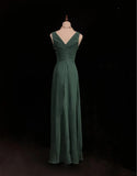 Niulatu Dark Green V-neck Chiffon A-Line Bridesmaids Dress, Elegant Evening Dress HZ1103