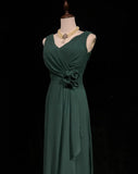 Niulatu Dark Green V-neck Chiffon A-Line Bridesmaids Dress, Elegant Evening Dress HZ1103