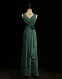 Niulatu Dark Green V-neck Chiffon A-Line Bridesmaids Dress, Elegant Evening Dress HZ1103