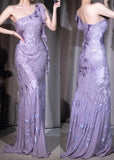Niulatu Vintage Purple One Shoulder Mermaid Chiffon Long Prom Dresses Evening Dresses with Beading HZ1103