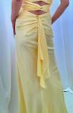 Niulatu Yellow Backless Satin Sheath Spaghetti Strap V-Neck Party Dress Prom Dress HZ1103
