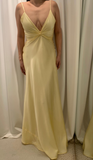 Niulatu Yellow Backless Satin Sheath Spaghetti Strap V-Neck Party Dress Prom Dress HZ1103