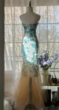Niulatu Blue Sweetheart Mermaid Tulle Evening Dresses Gorgeous Beaded Long Prom Dresses HZ1103