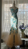 Niulatu Blue Sweetheart Mermaid Tulle Evening Dresses Gorgeous Beaded Long Prom Dresses HZ1103