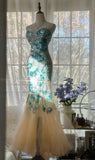 Niulatu Blue Sweetheart Mermaid Tulle Evening Dresses Gorgeous Beaded Long Prom Dresses HZ1103