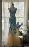 Niulatu Blue Sweetheart Mermaid Tulle Evening Dresses Gorgeous Beaded Long Prom Dresses HZ1103