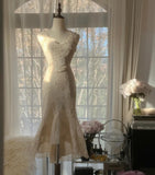 Niulatu White V-neck Chiffon Lace Applique Short Party Dress Elegant Bridesmaids Dress Homecoming Dress HZ1103