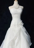 Niulatu White Strapless A-Line Tulle Lace Applique Wedding Dresses Long Prom Dresses HZ1103