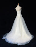 Niulatu White Strapless A-Line Tulle Lace Applique Wedding Dresses Long Prom Dresses HZ1103